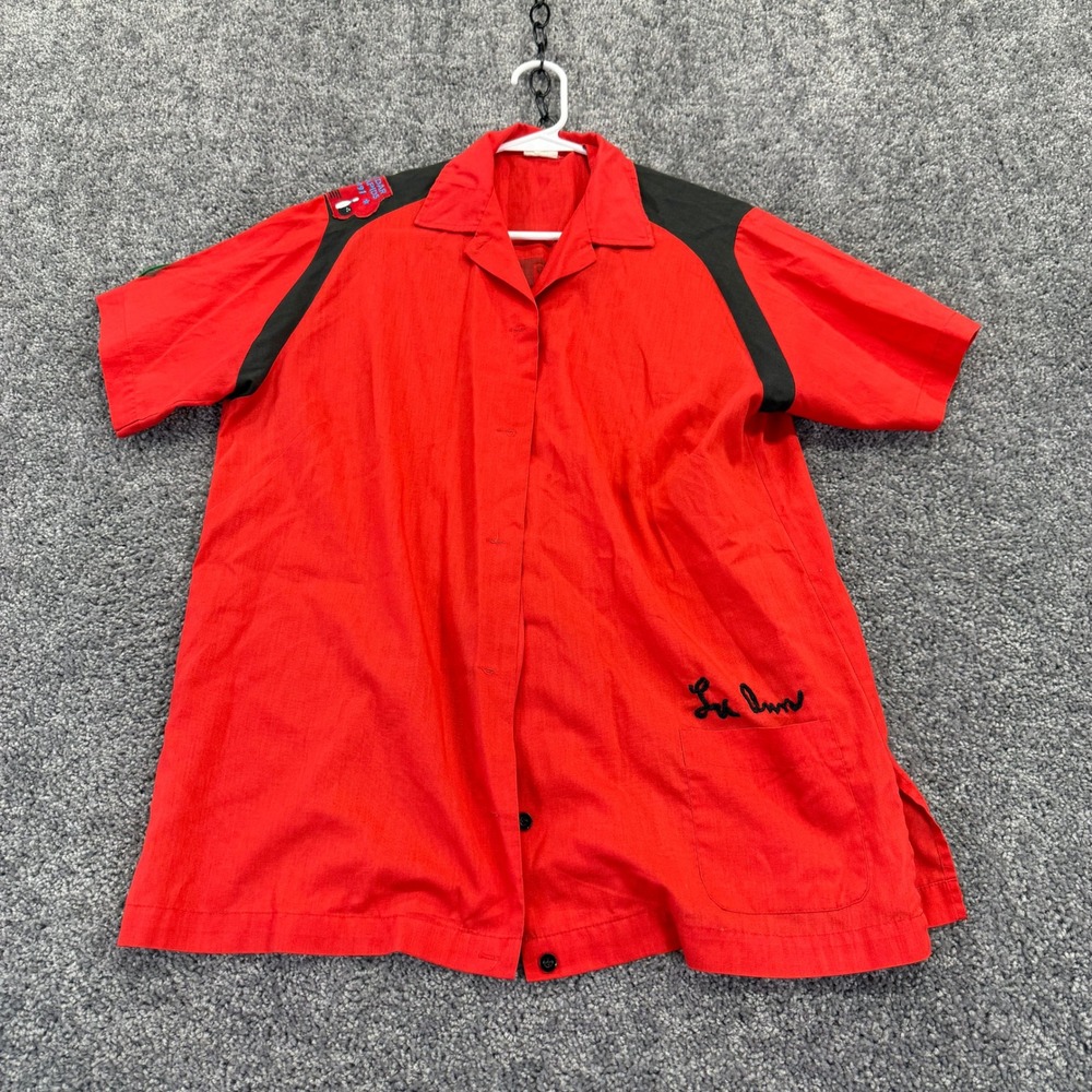 Hilton Bowling Shirt Womens 40 Red Vintage WIBC League Champion Patches USA Made